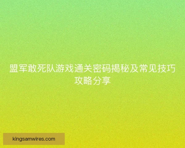 盟军敢死队游戏通关密码揭秘及常见技巧攻略分享